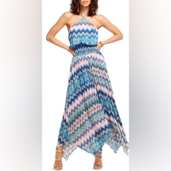 Ramy Brook Dresses & Skirts - Ramy Brook Giana Handkerchief Hem Midi Dress in Spring Navy Chevron Print XS NWT